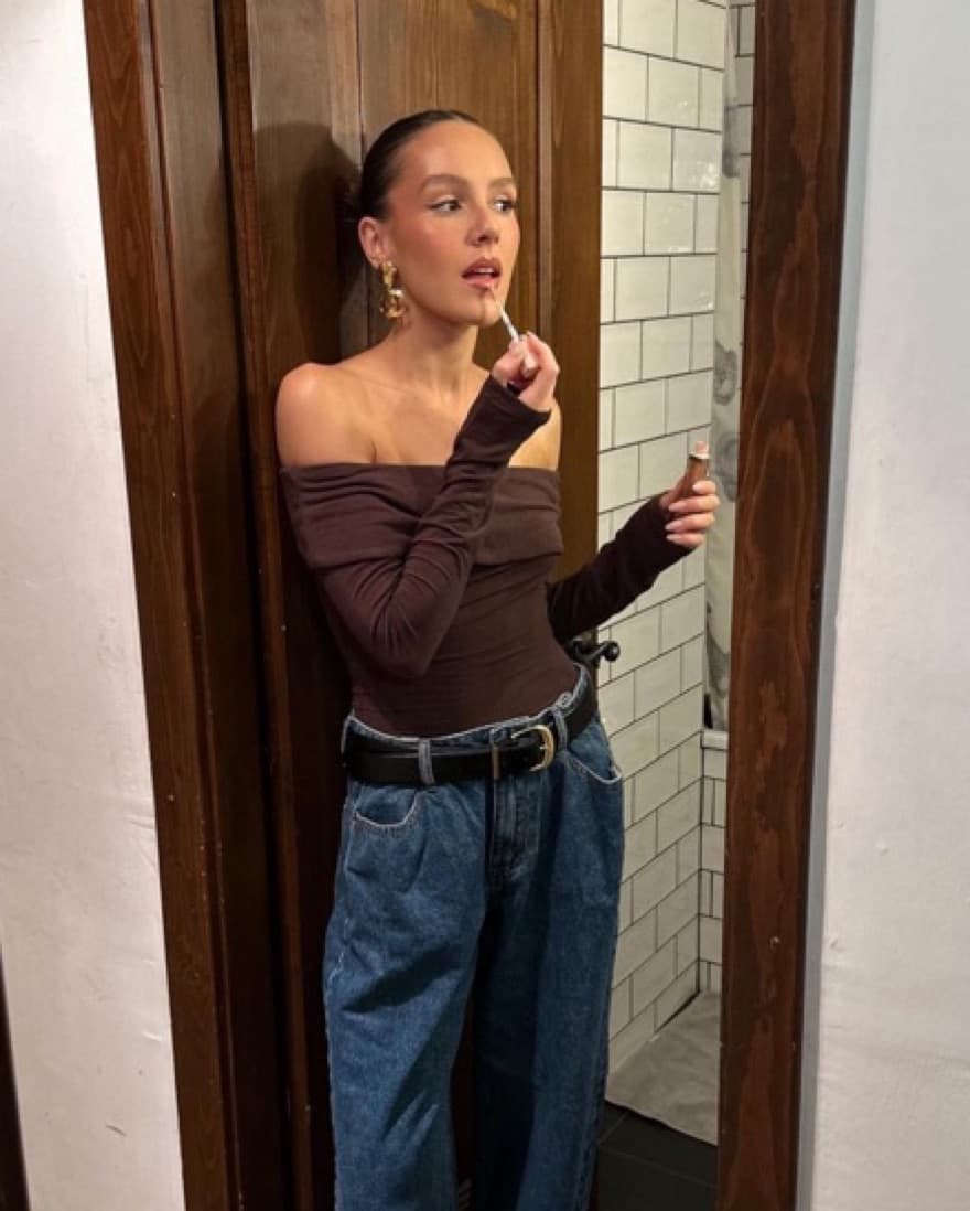 Brown Off Shoulder Long Sleeve Tunchy    - Image 5