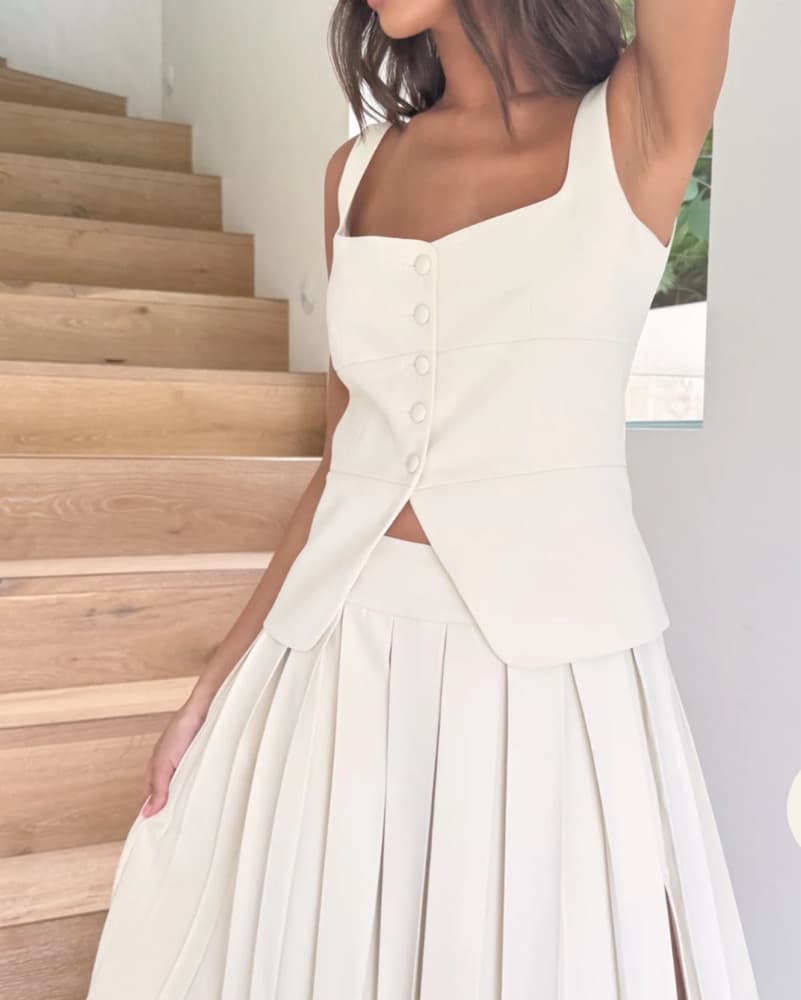 MESHKI Suiting Peplum Top - Ivory - Image 2