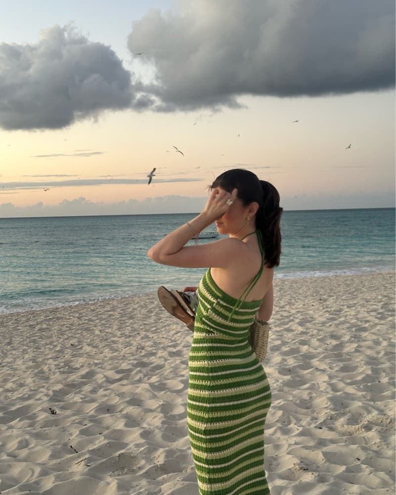 Striped Green Knit Midi Dress - Image 3