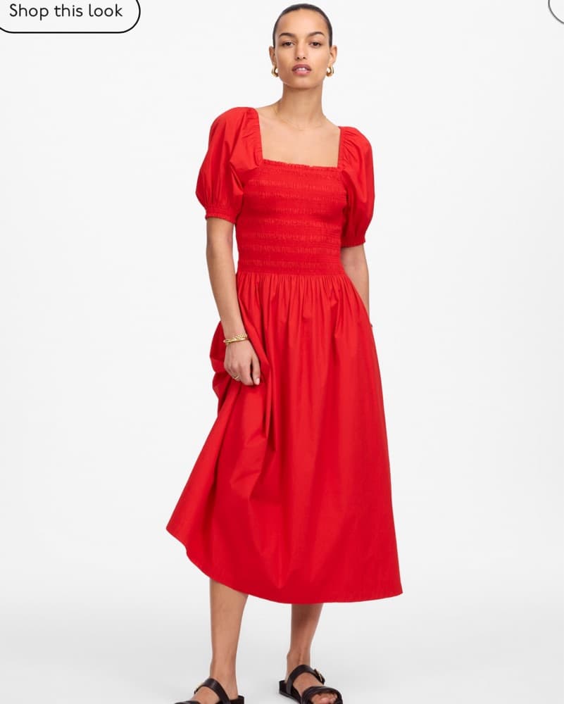 Red puff sleeve Midi Dress  - Image 1