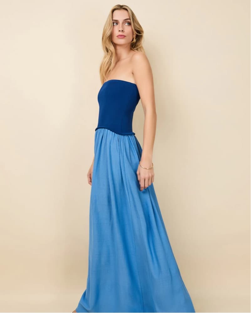Solid And Striped Strapless Dress - Image 2