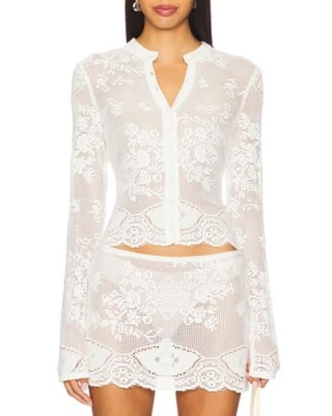 Elegant Lace Peplum Top and Skirt Set - Image 1