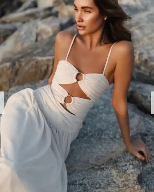 White Cut Out Maxi Dress Gown - Image 3