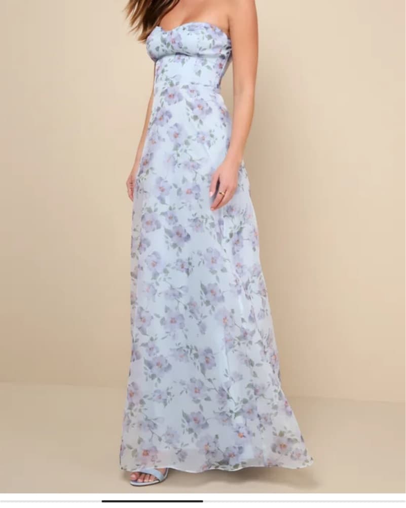 Light Blue Floral Maxi Dress - Image 3