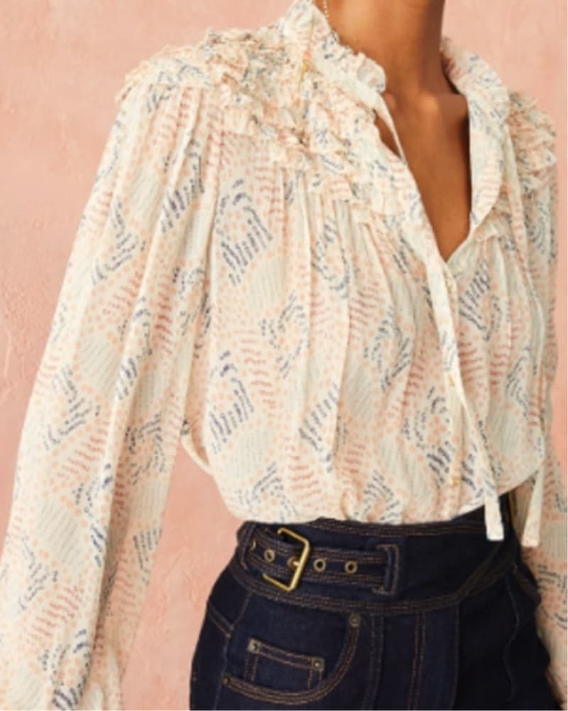 Ulla Johnson Flowy Patterned Blouse with Billowing Sleeves - Image 3