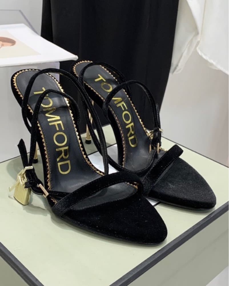 Tom Ford Black Velvet Padlock Heels 7.5 - Image 1