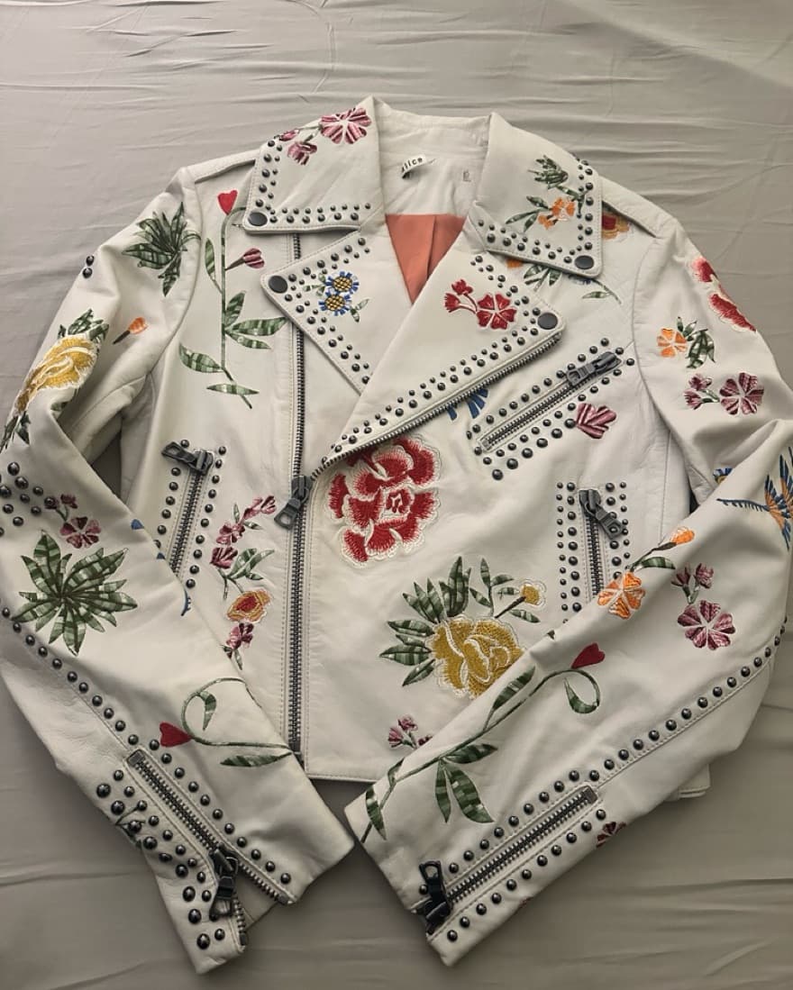 Alice + Olivia White Cody Leather Jacket - Image 1