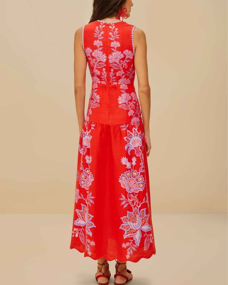 Red Porcelain Garden Linen Midi - Image 2
