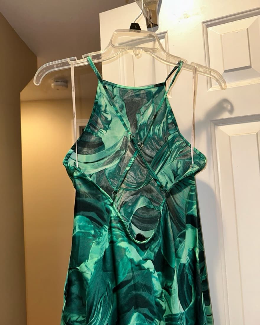 Satin Abstract Print Maxi Dress In Green - Image 3
