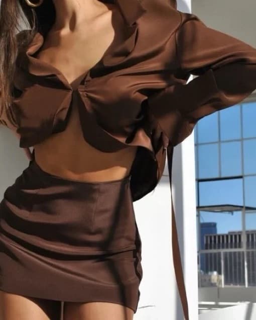Mirror Palais Satin Blazer In Chocolate - Image 1