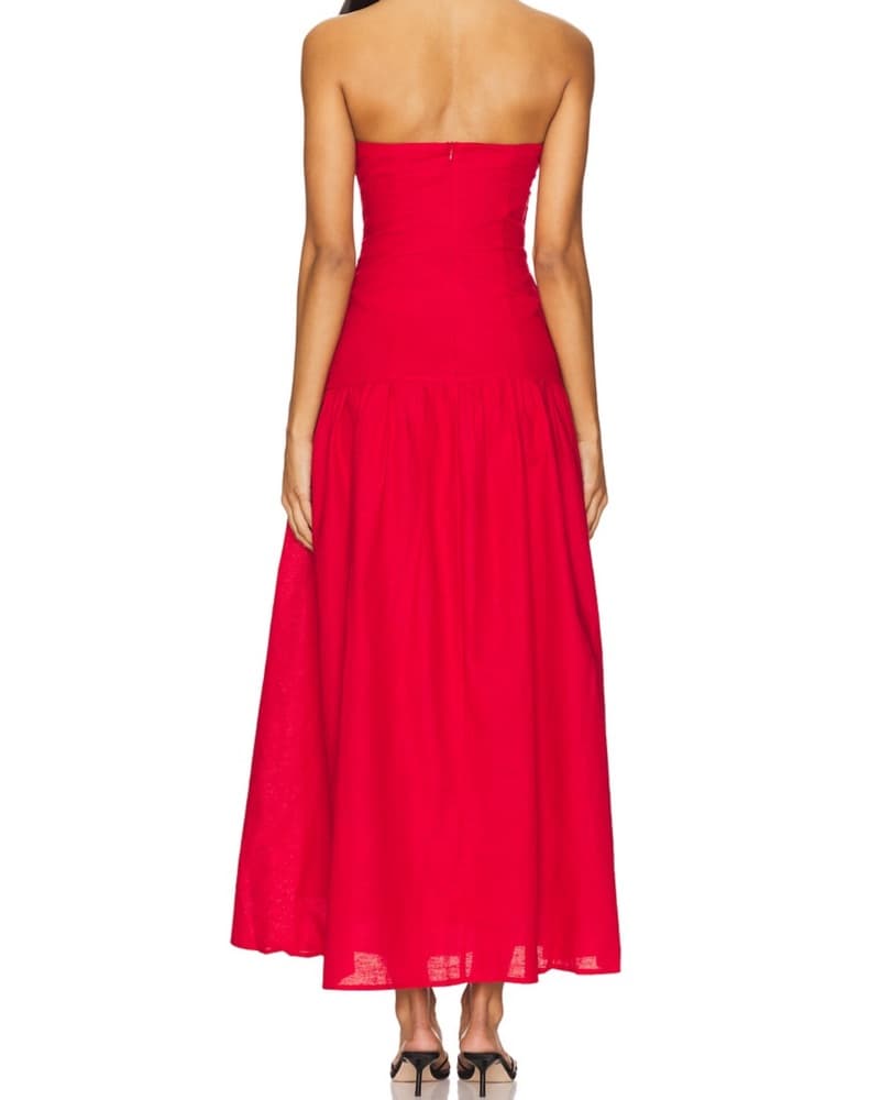 Vibrant Red Strapless Maxi Dress - Image 3