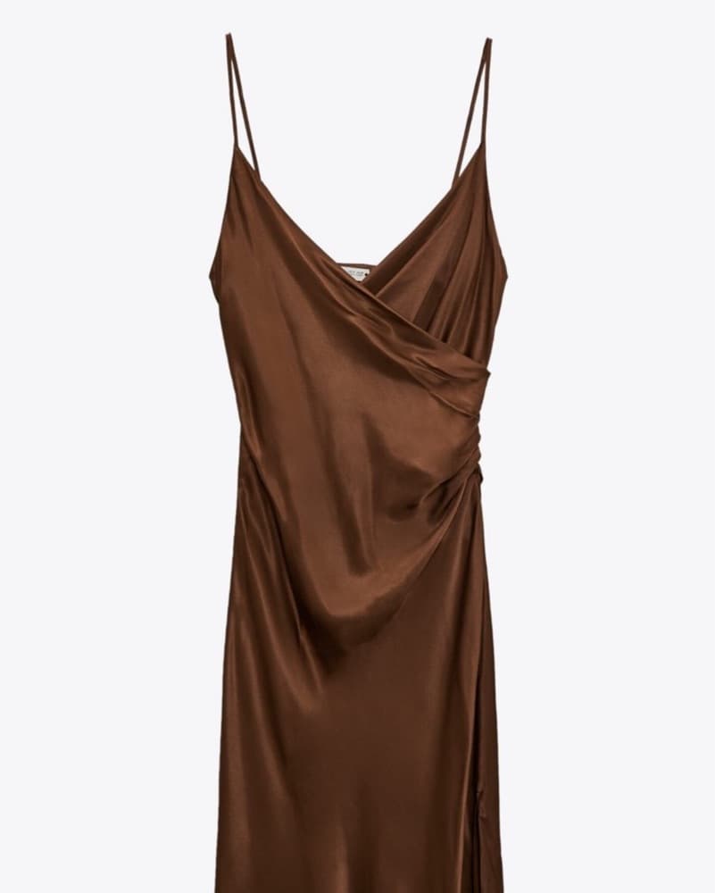 Zara Brown Satin Dress - Image 2