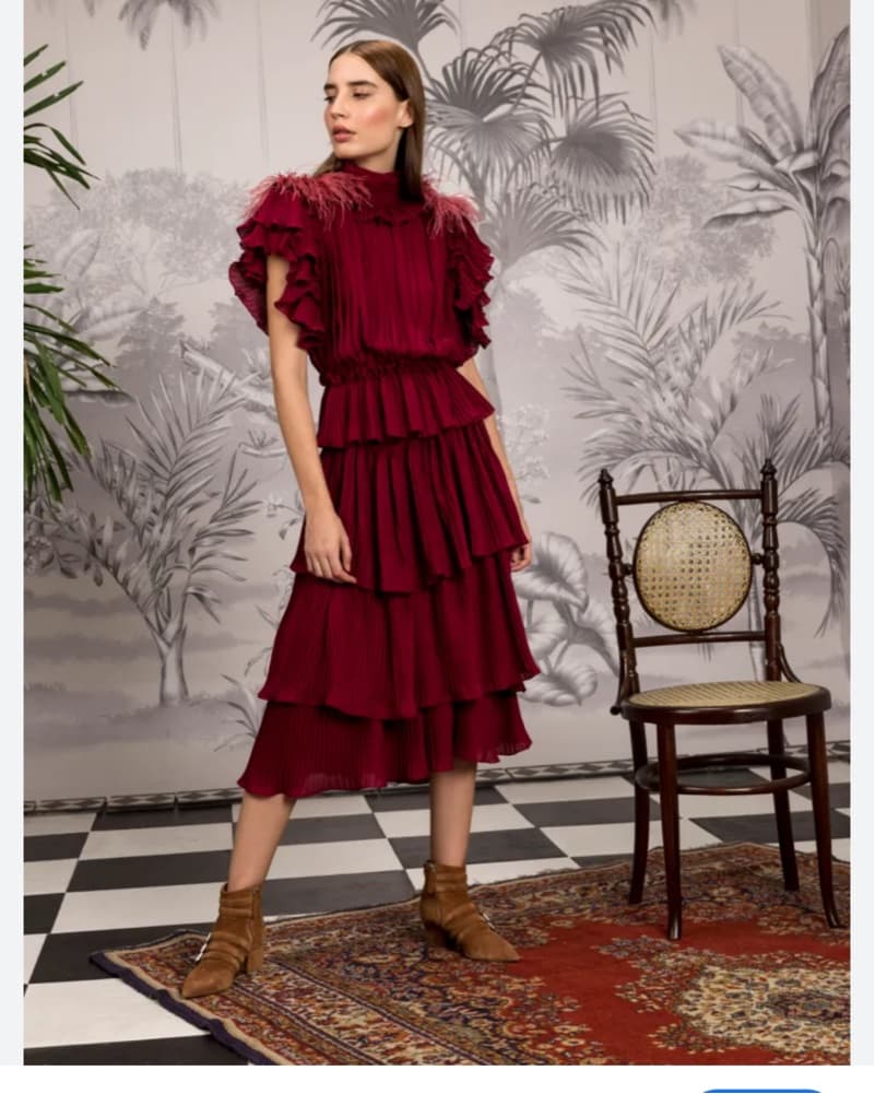 Johanna Ortiz Red Tiered Midi Dress 6 - Image 2