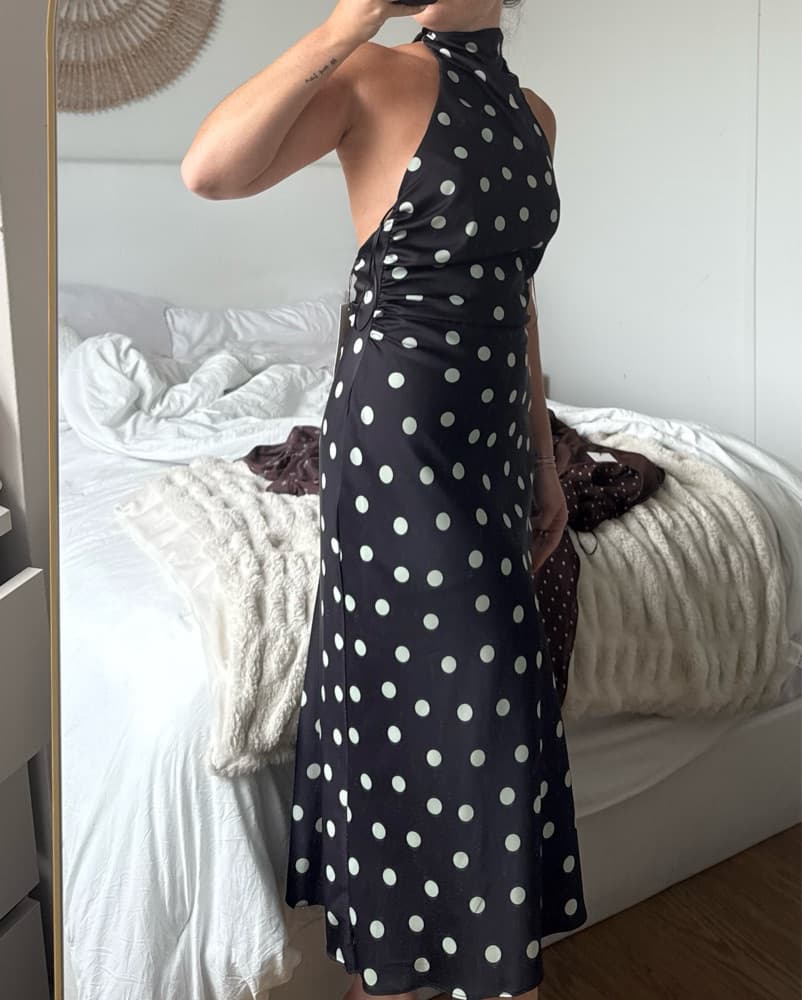 Polka Dot Satin Midi Dress - Image 4