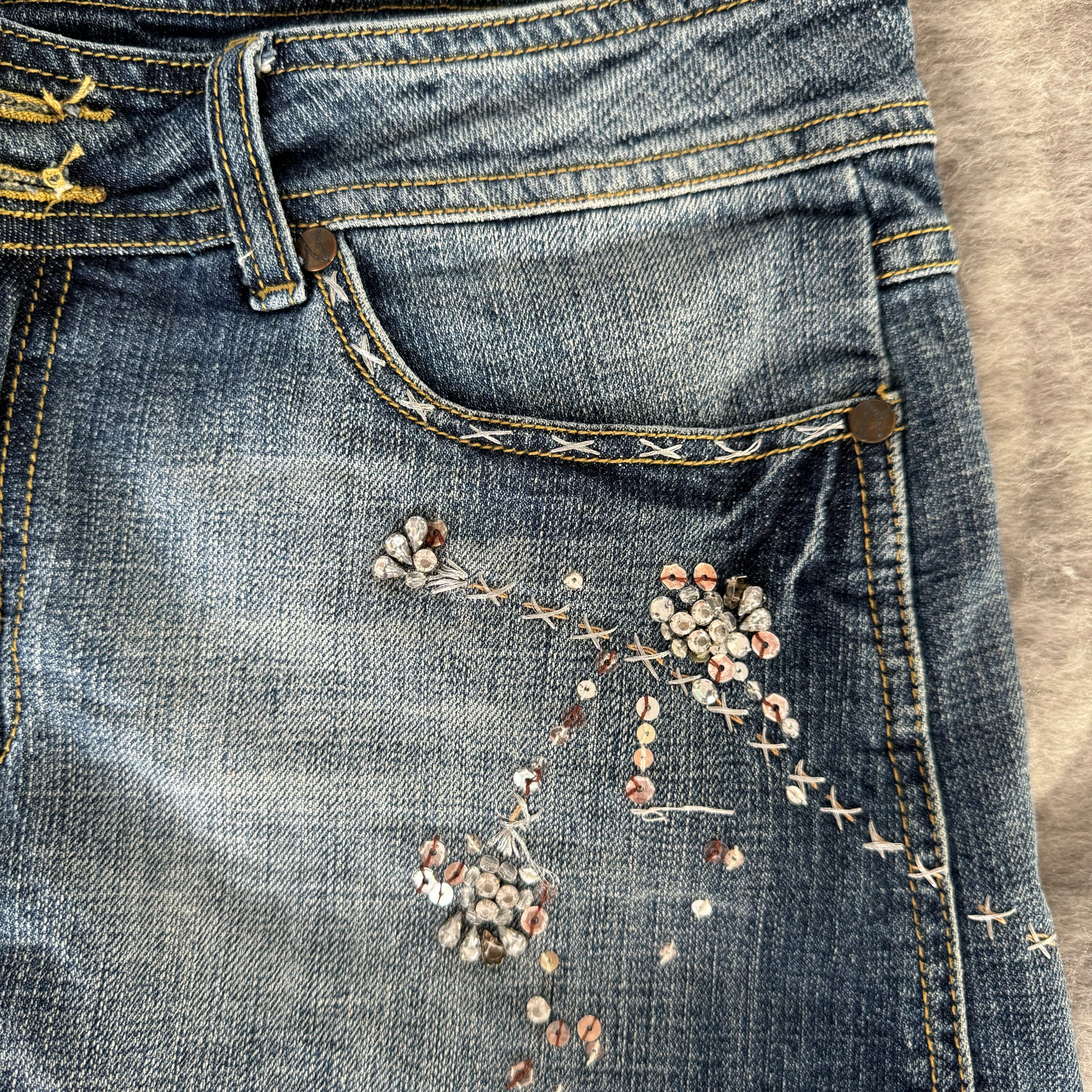 Vintage Embellished Denim Mini Skirt - Image 6