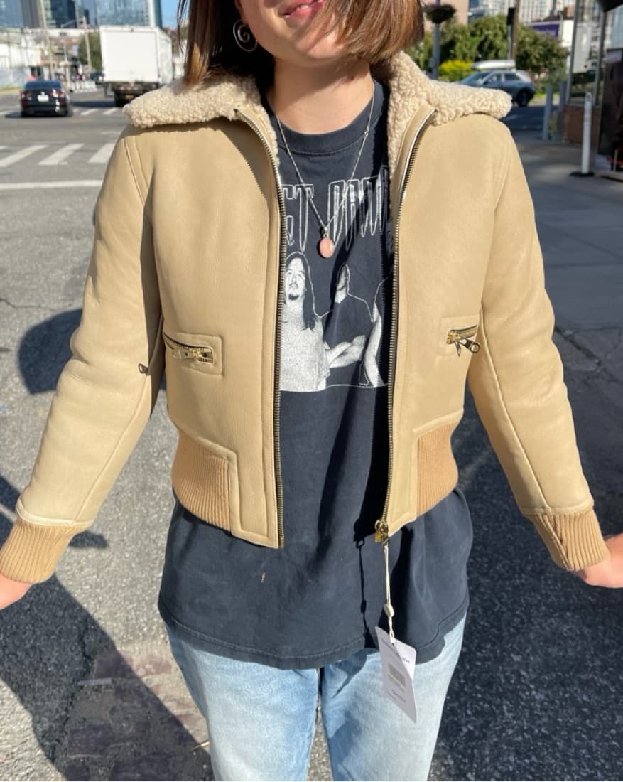 Sandro Shearling Crop Bomber - Image 2