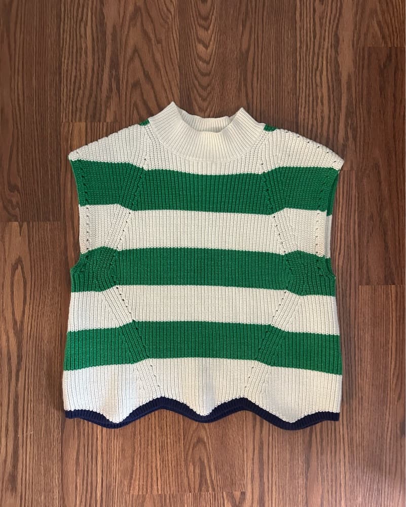 Green and Ivory Striped Sweater Vest - Image 3