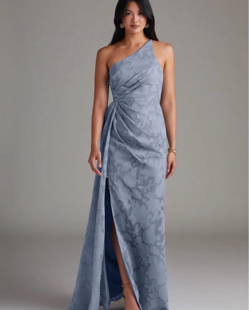 Sheath One Shoulder Floral Burnout Dress - Image 1