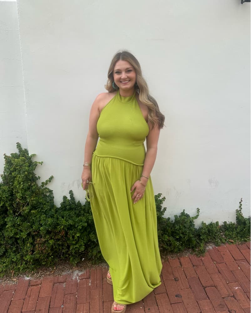 Chartreuse Halter Solid & Striped Dress - Image 1