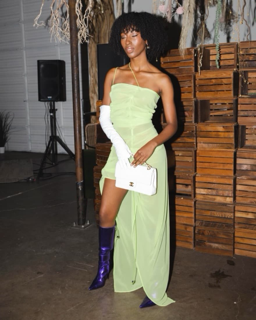 Sheer Green Formula S7 Ruched Dress - Image 3