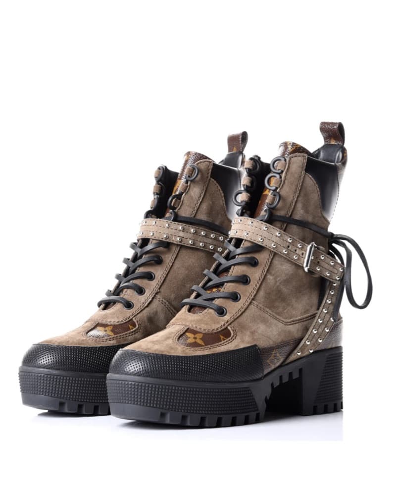 Louis Vuitton Calfskin Monogram Brown Suede Platform Boots - Image 1