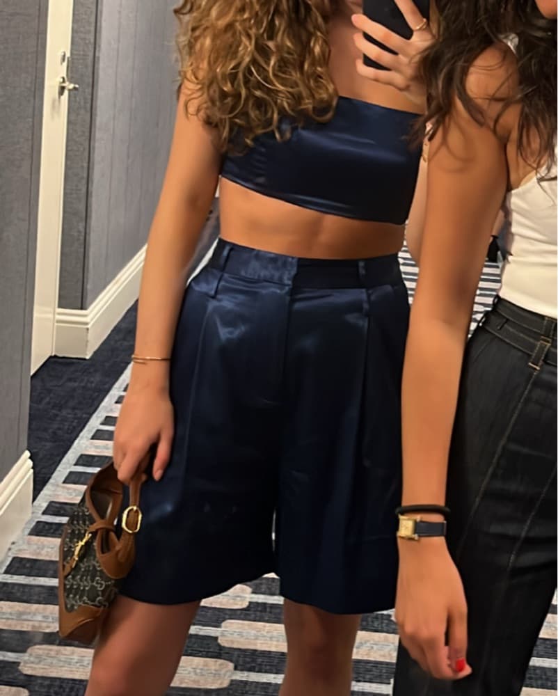 STAUD Navy Satin Short Set - Image 5