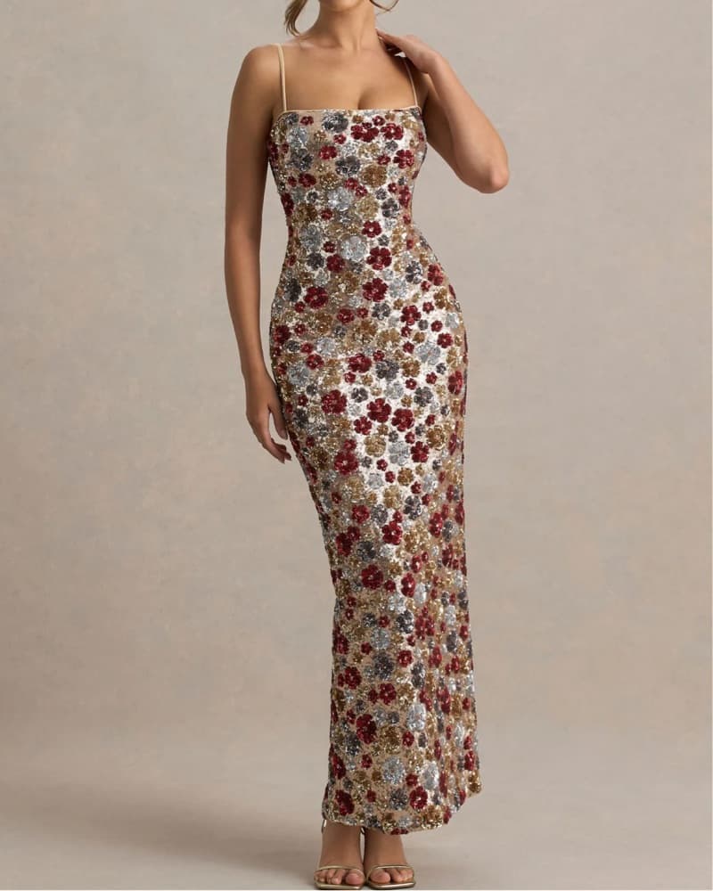 Stunning Floral Sequin Gown - Image 1