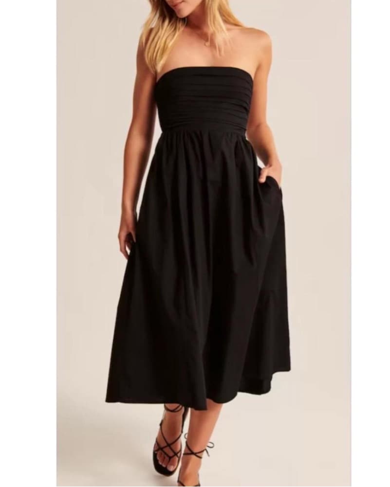 Abercrombie Strapless Black Midi Dress - Image 1