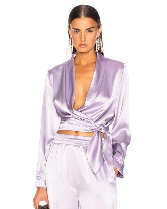 Nanushka Silk Wrap Top Lilac - Image 2