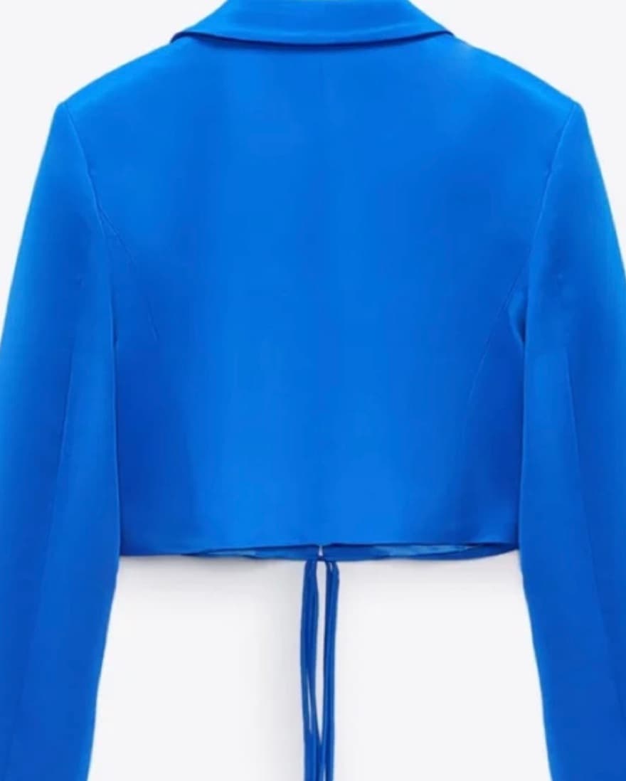 Cropped Satin Blue Strappy Blazer  - Image 4