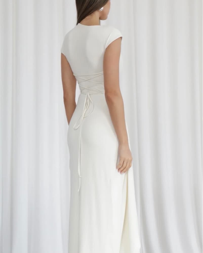 Elegant Draped White Gown - Image 3