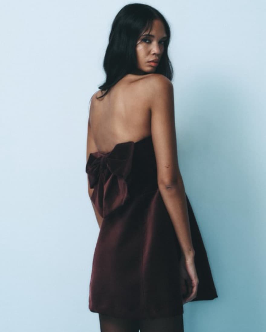 Velvet Bow Strapless Dress - Image 1