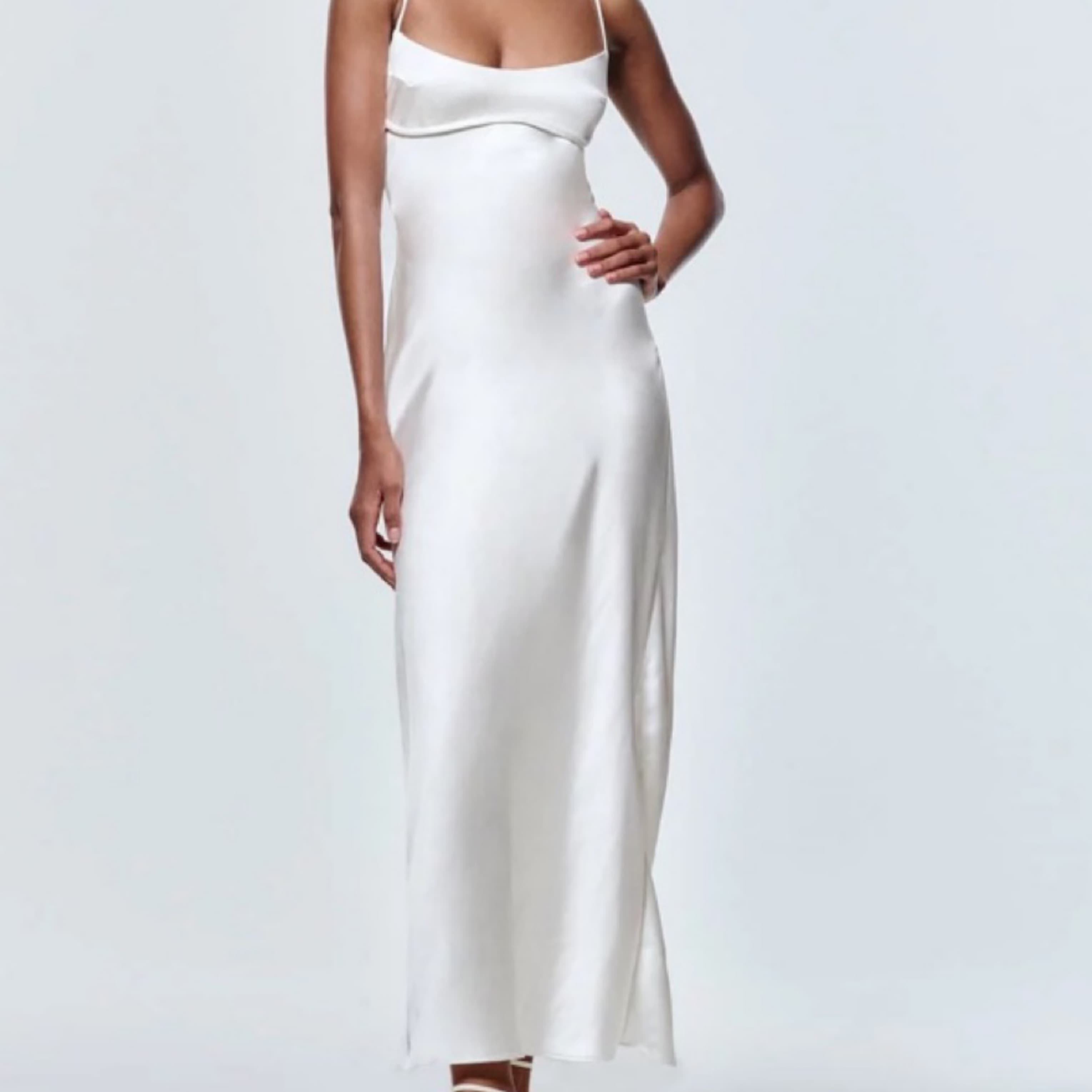 White Zara Satin Effect Midi Dress  - Image 2