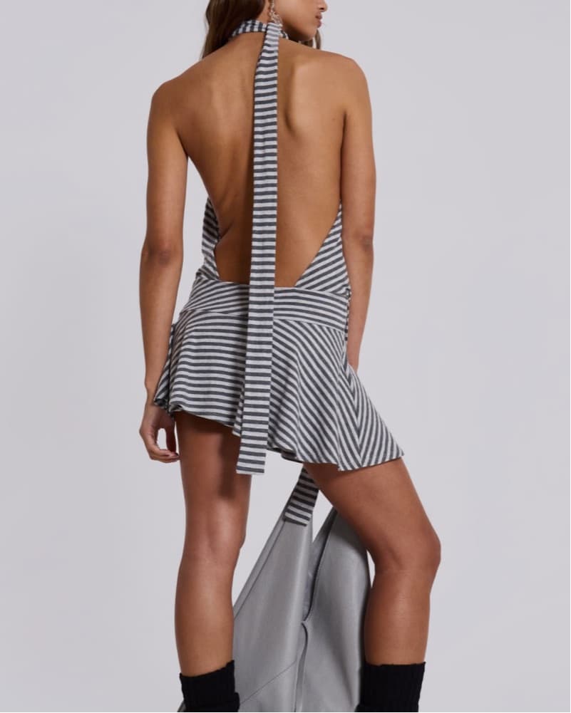 Enya Backless Mini Dress in Steel - Image 3
