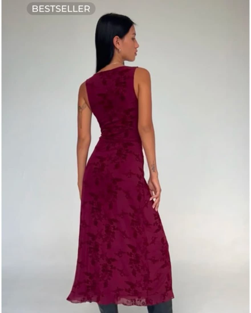 Motel Rocks Burgundy Floral Midi Dress - Image 3