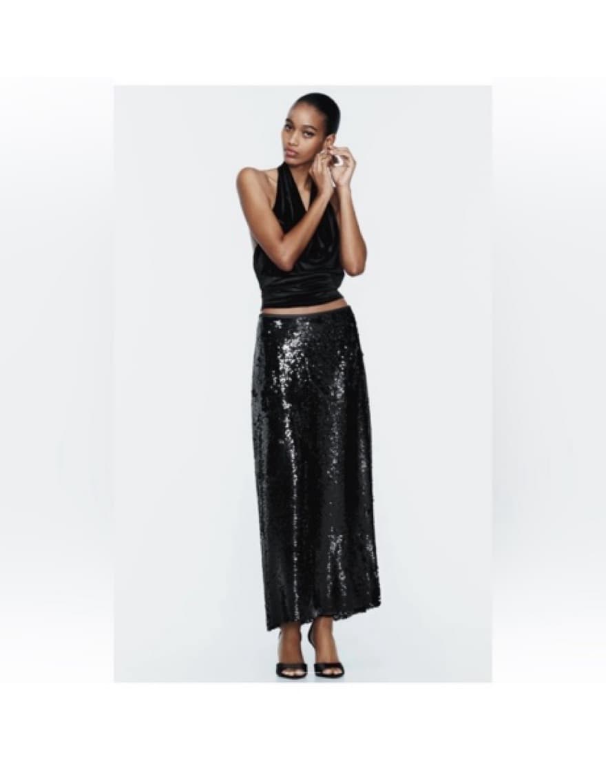 Zara Sequin Black Skirt S - Image 1