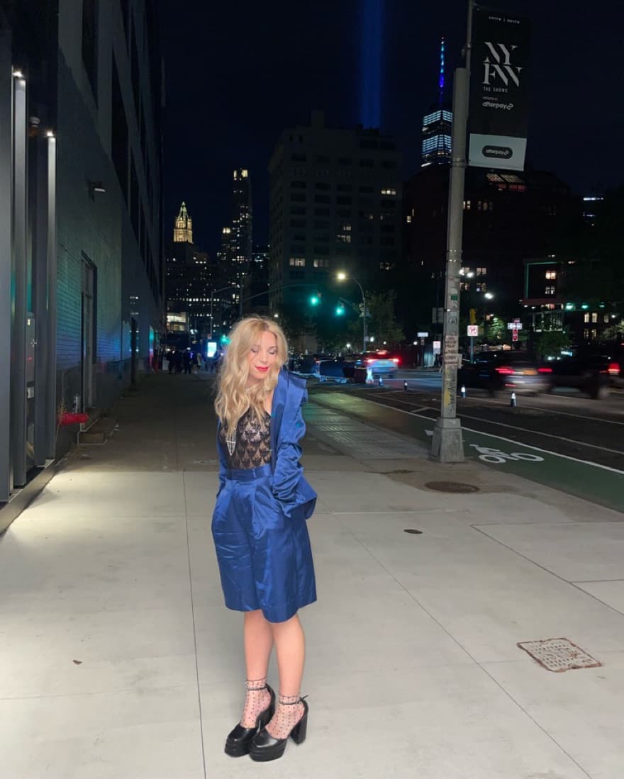 STAUD Blue Satin Blazer and Short Set - Image 2