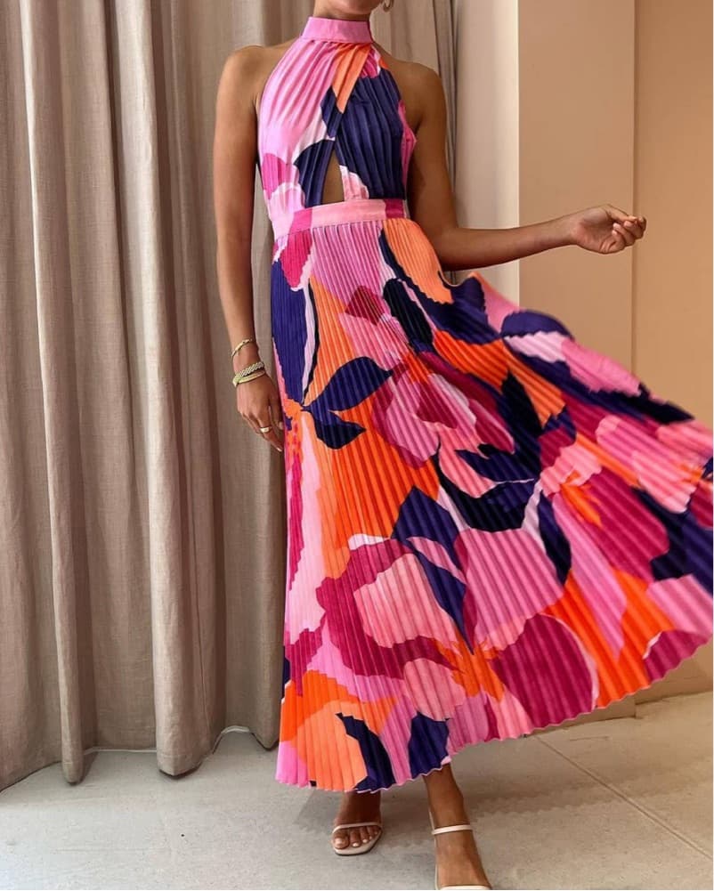 L’idee Renaissance Pleated Halter Gown - Image 1