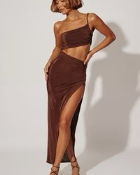 Asymmetrical Brown One Shoulder Dress - Image 2