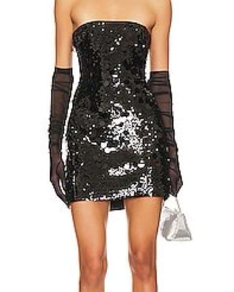 Black Mini Strapless Sparkly Dress - Image 1