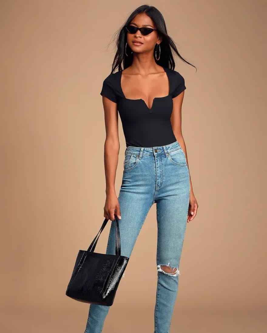 Mirabelle Black Notched Bodysuit - Image 2