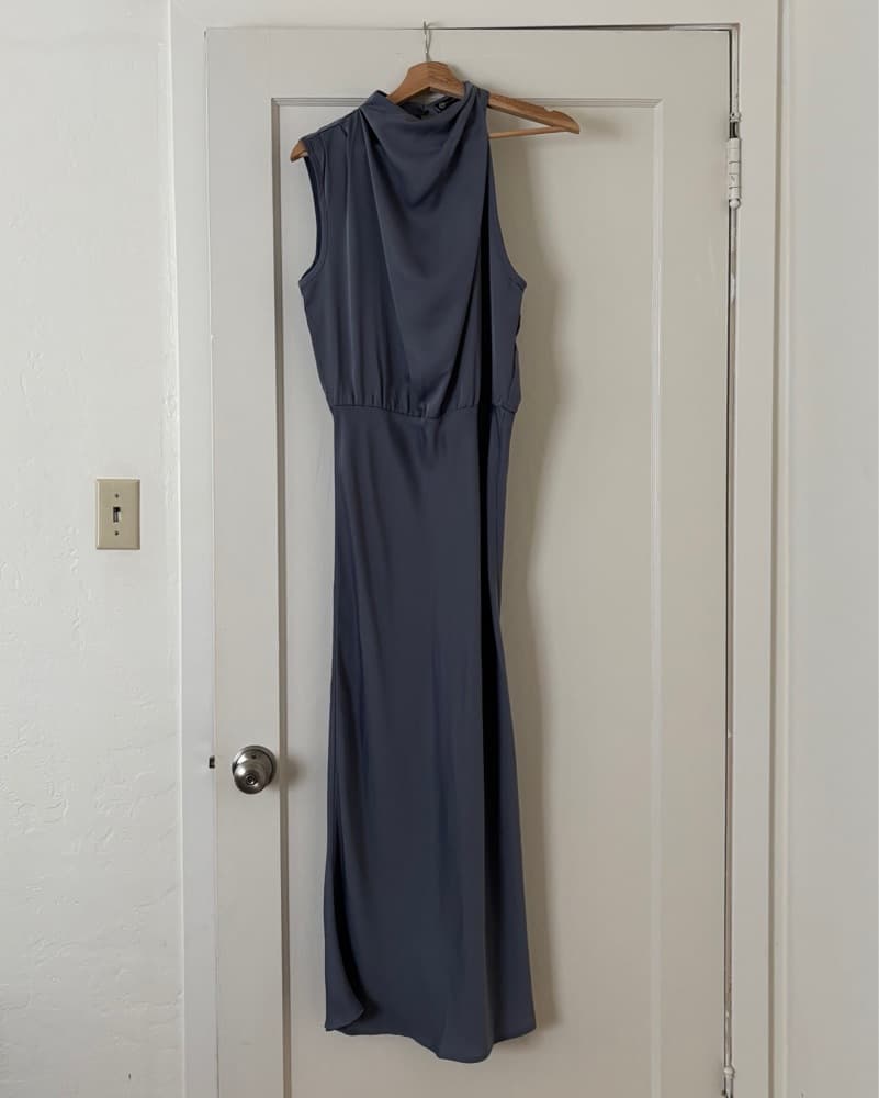 Dusty Blue Neckline Midi Dress - Image 2