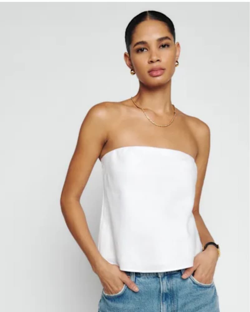 Reformation White Linen Strapless Top - Image 2