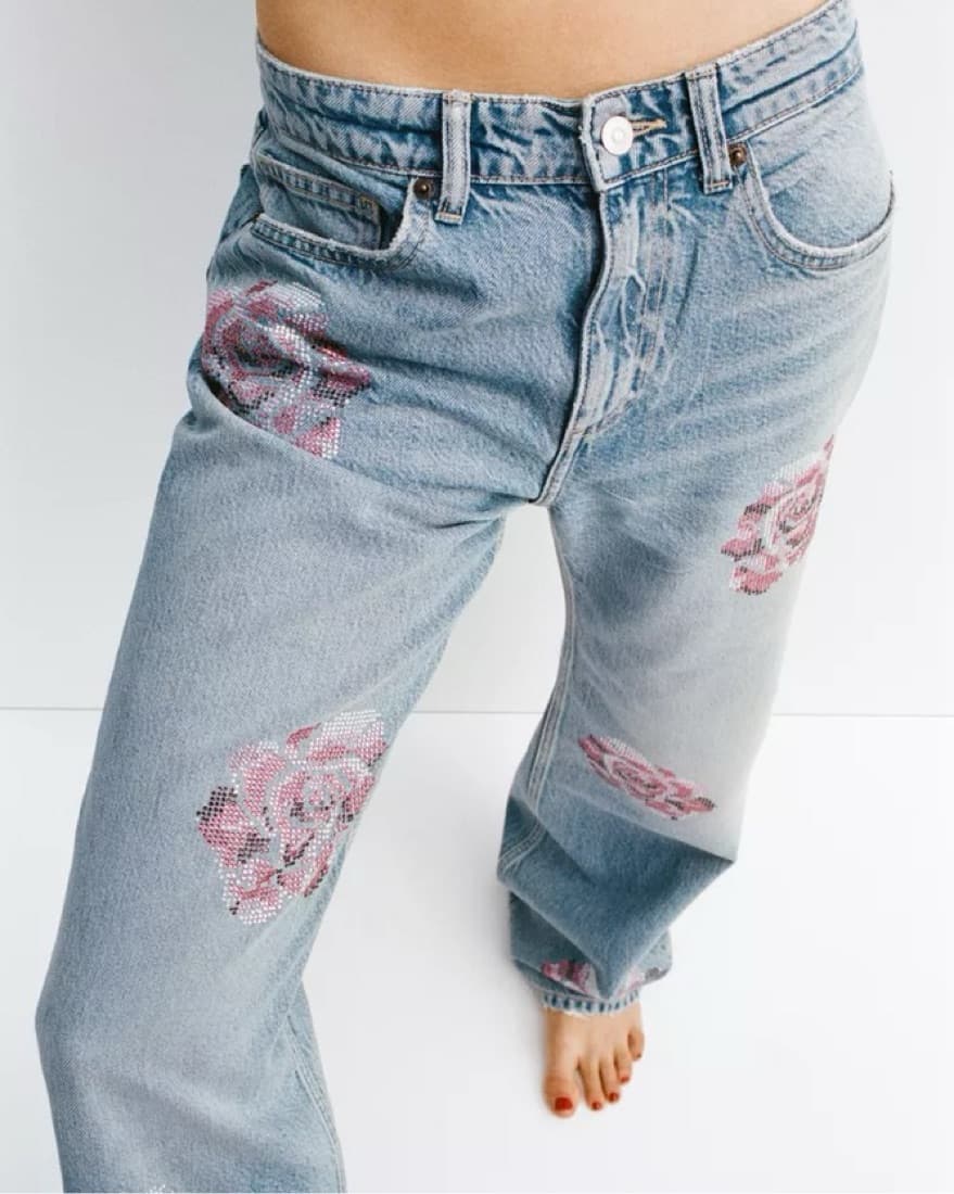 Rhinestone Rose Jeans - Image 1