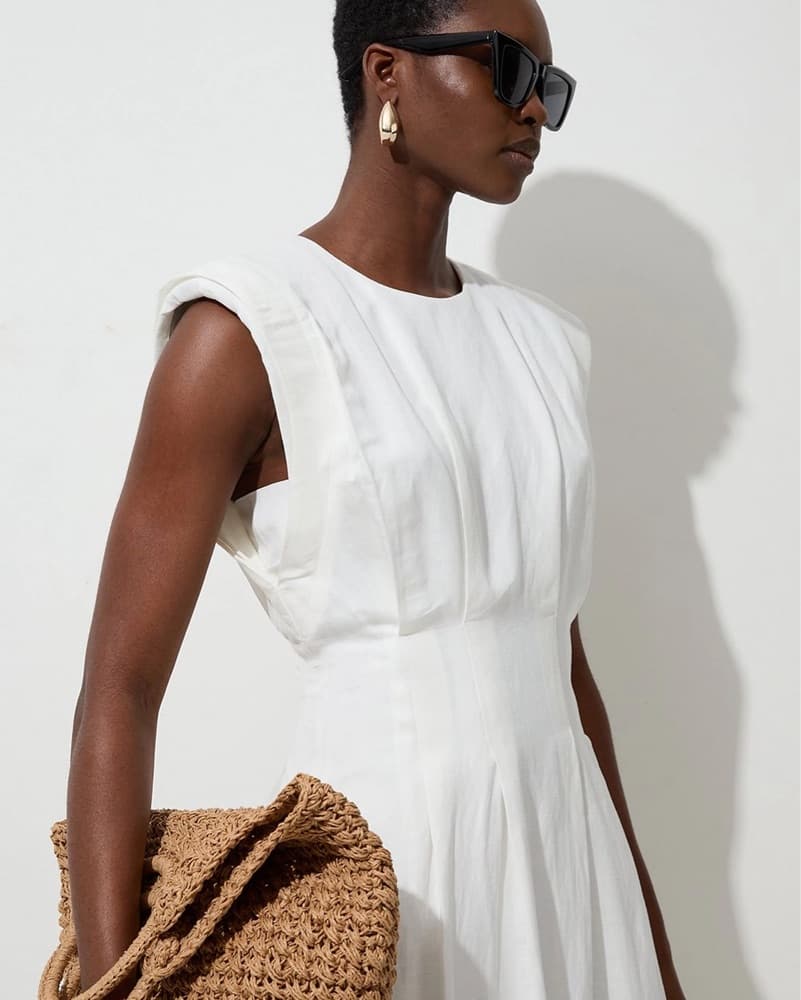 Karen Millen Pintuck Linen White Dress - Image 2