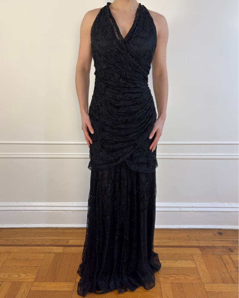 Vintage Carmen Marc Valvo Beaded Lace Gown - Image 1