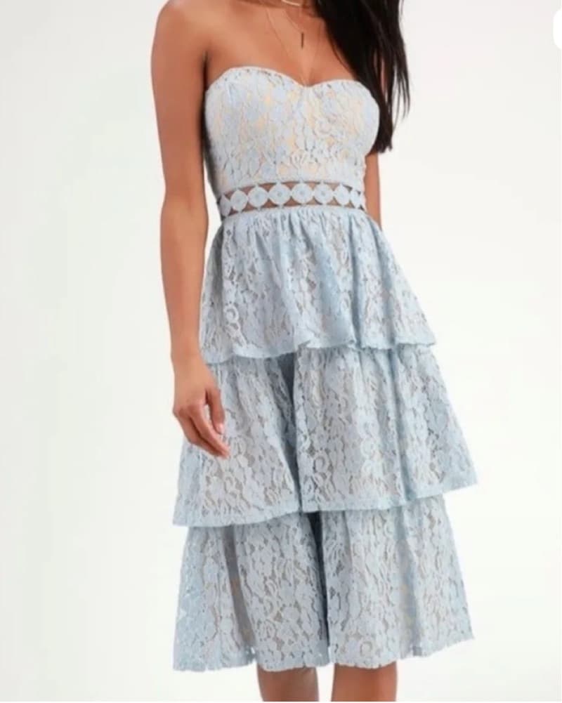 Lulus Adorn Strapless Lace Midi Dress - Image 1