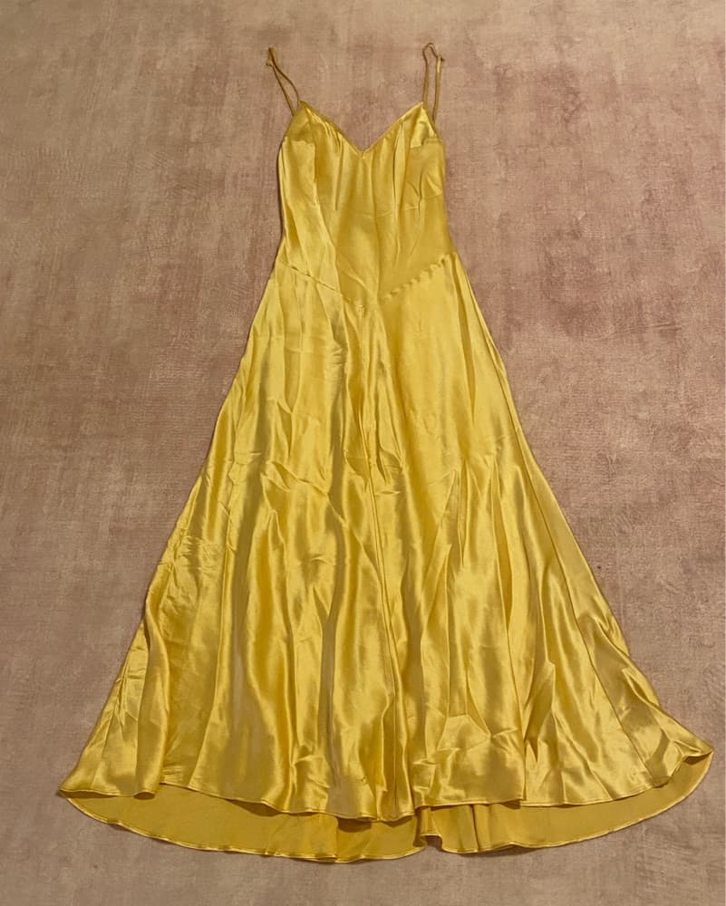 Reformation Vibrant Yellow Satin Dress - Image 4