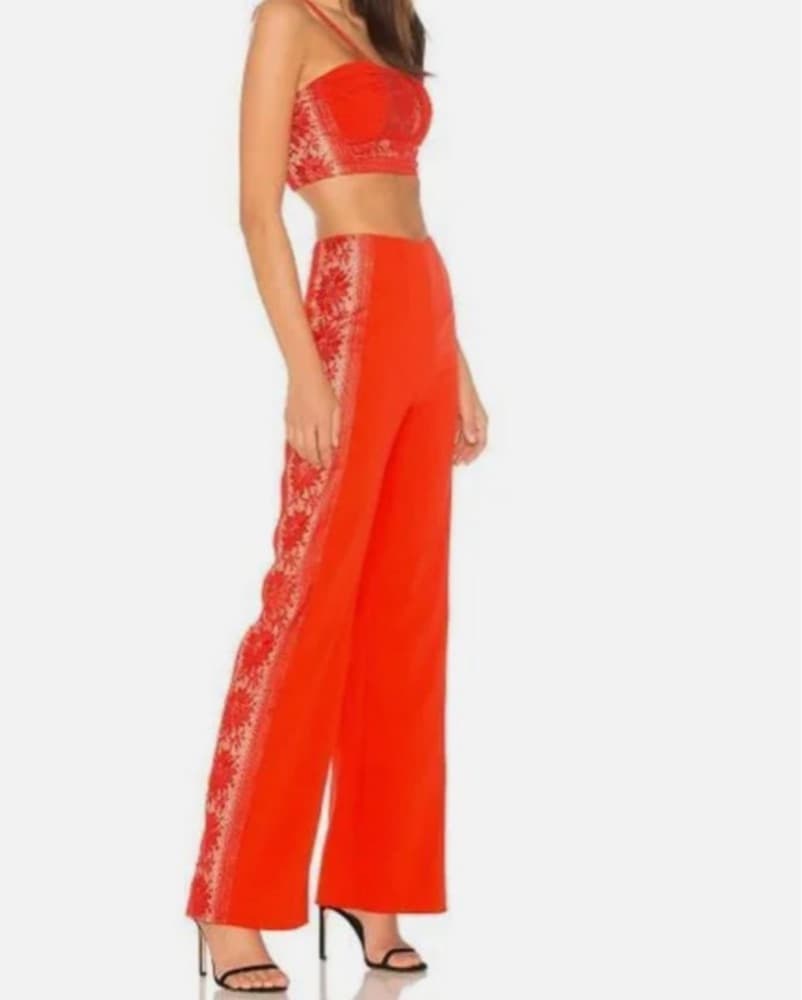 Vibrant Red Sequin Crop Top and Pant Set - Image 2