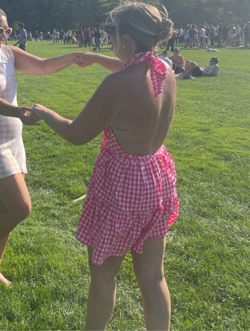 Pink Gingham Tie Shoulder Romper - Image 4